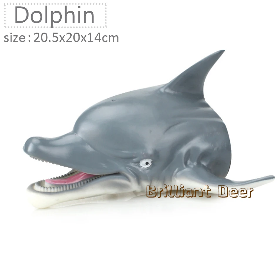 Cute Plastic Dolphin Head Wild Animal Hand Puppet for Children's Story Time 