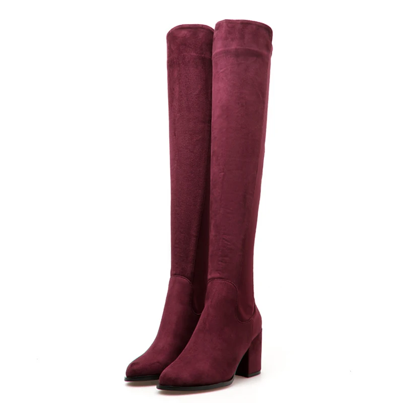 

Over The Knee Suede Low Square 7cm High Heels 2019 Women Boots Female Long Burgundy Boots Lady Fushia Autumn Winter Warm Shoes