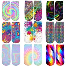 Новые красочные psychedelic 3D Печатные Галстук Краситель/краски splter хлопковые короткие носки для женщин женские harajuku корейские носки