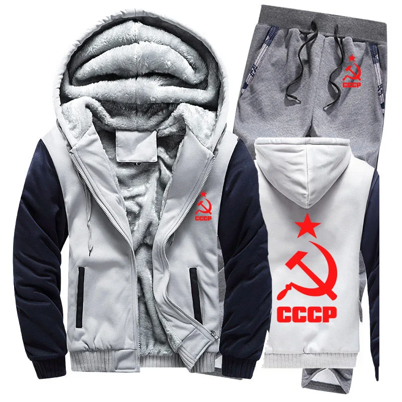 Зимний флисовый утепленный спортивный костюм CCCP, русские толстовки, мужские повседневные теплые свитшоты из СССР и Советского Союза, куртка+ штаны, комплекты из 2 предметов - Цвет: 818