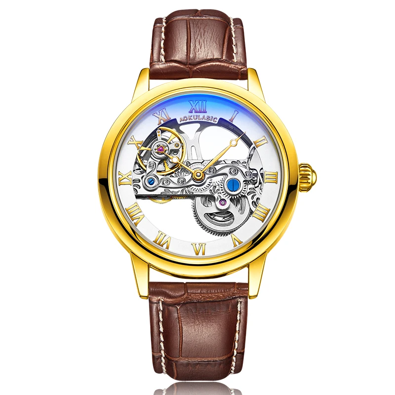 Mechanical watch 4 Модные прозрачные автоматические механические часы для мужчин, роскошные скелетные шестерни, с автоматическим заводом, кожаные светящиеся часы, Montre Homme Reloj - Цвет: Mechanical watch 4