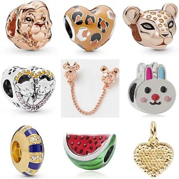 

New Arrived Small Long Statement Lion Tiger Rabbit Robot Watermelon Charms Beads Fit Pandora Bracelets for Women Enamel DIY Gift