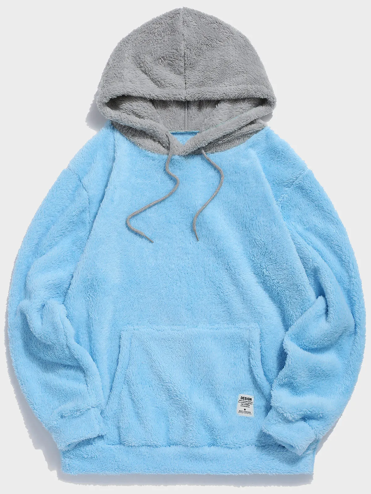 Light Sky Blue ZAFUL мужские толстовки с капюшоном с цветными блоками, пушистые пуловеры, мужские толстовки с капюшоном на шнурке, уличная одежда, одноцветные топы на осень - Цвет: Light Sky Blue