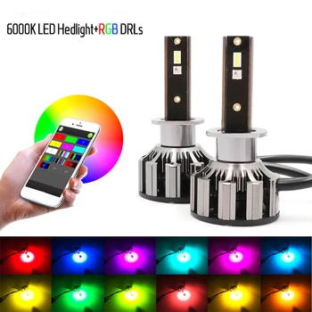 

Niscarda 2Pcs H4 H1 H3 H7 H8 H11 9005 9006 80W Car LED RGB Headlight Kit Phone APP Bluetooth Control Bulb Lamp