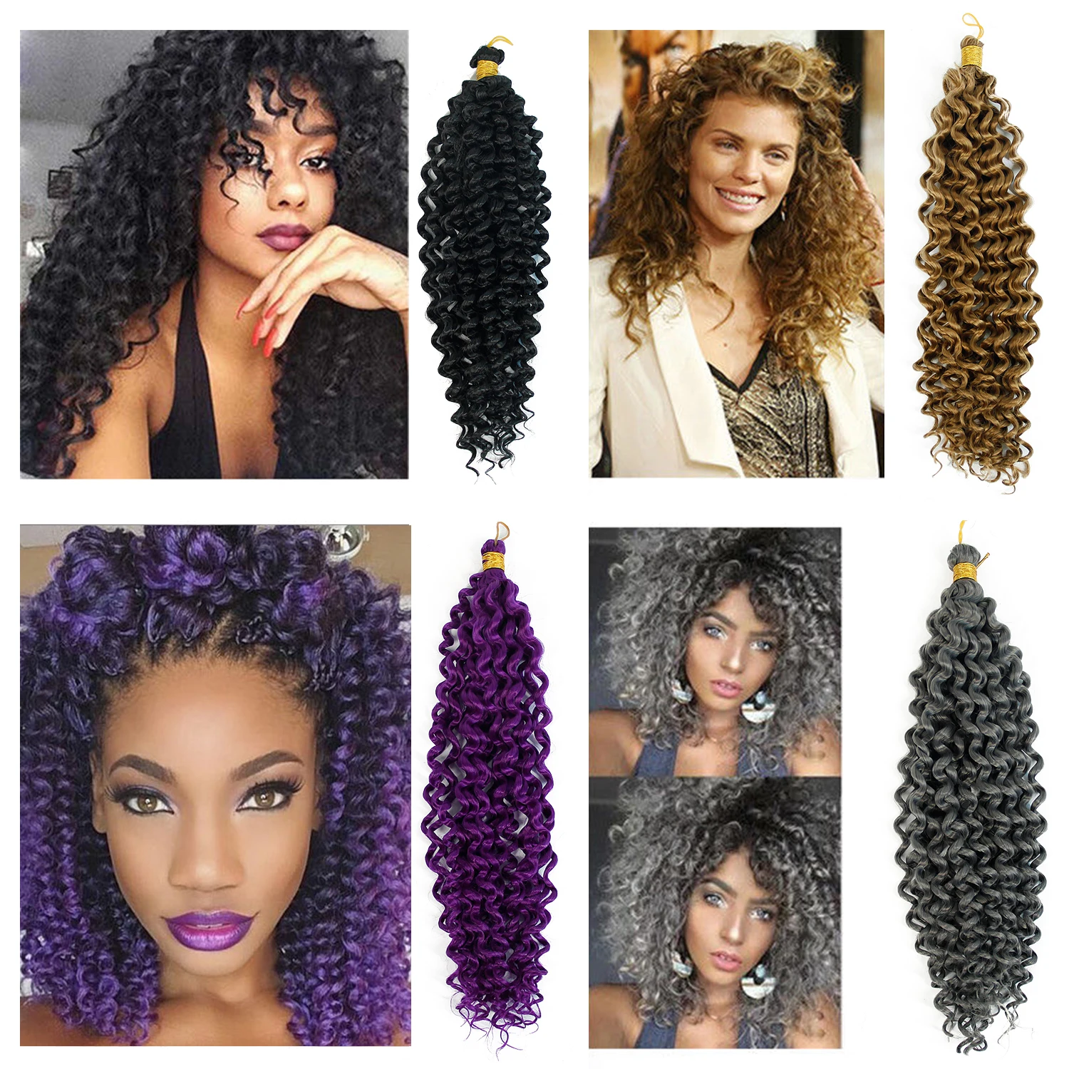Кудрявые вязанные крючком волосы водная волна красочные плетение Freetresses