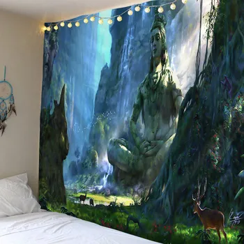 

Mountain Buddha Tapestry Buddha in Forest Tapestries Wall Hangging For Home Deco Living Room Bedroom Wall Art Large size