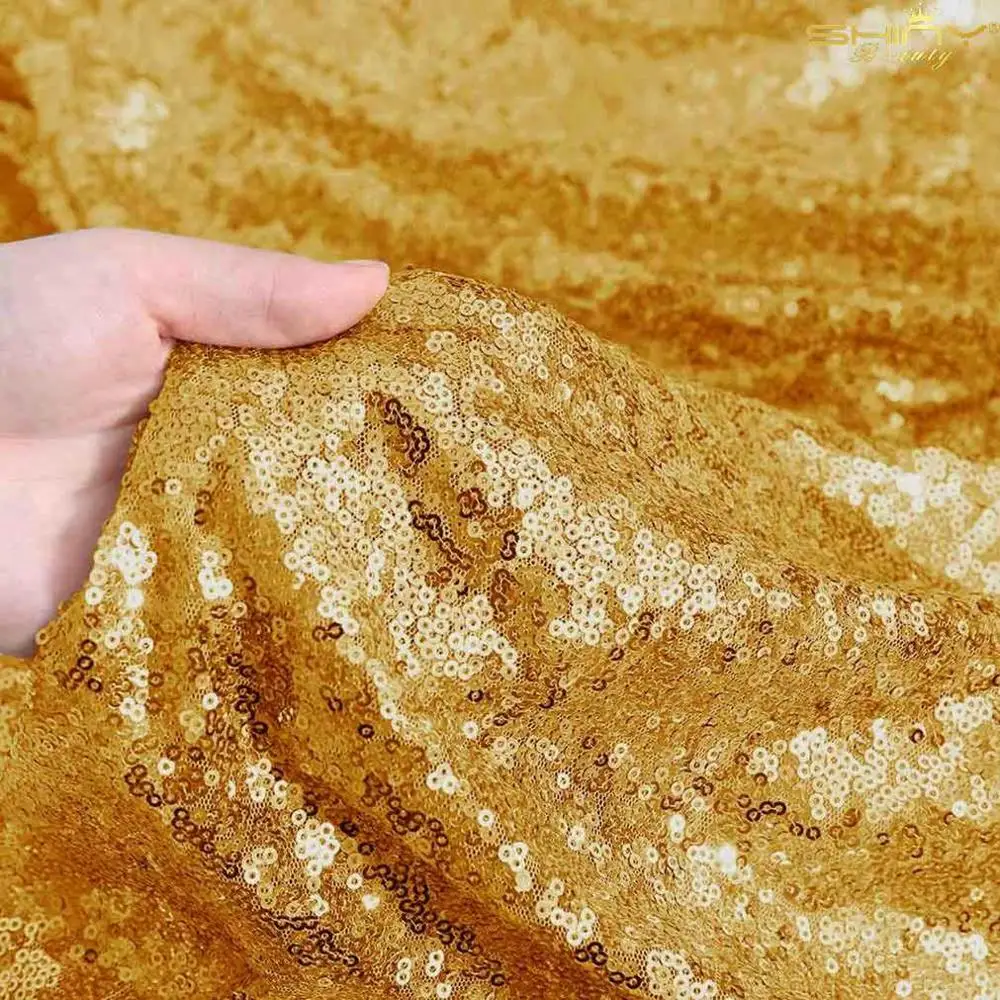 Shiny Gold 10 ярдов 3 мм блестящая ткань темно-синяя скатерть материал с пайетками блестящая ткань для Backdrop-M191009 - Цвет: Shiny Gold