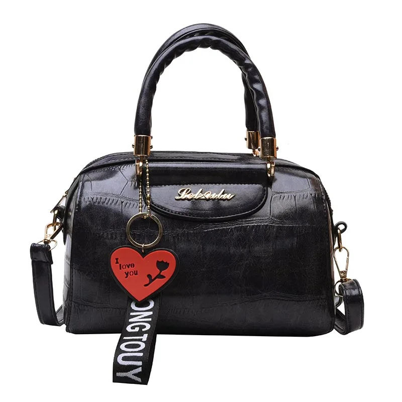 

2019 Fashion New High Quality Leather Shoulder Bag Women Designer Heart Pendant Handbag Stone Pattern Solid Color Messenger Bag