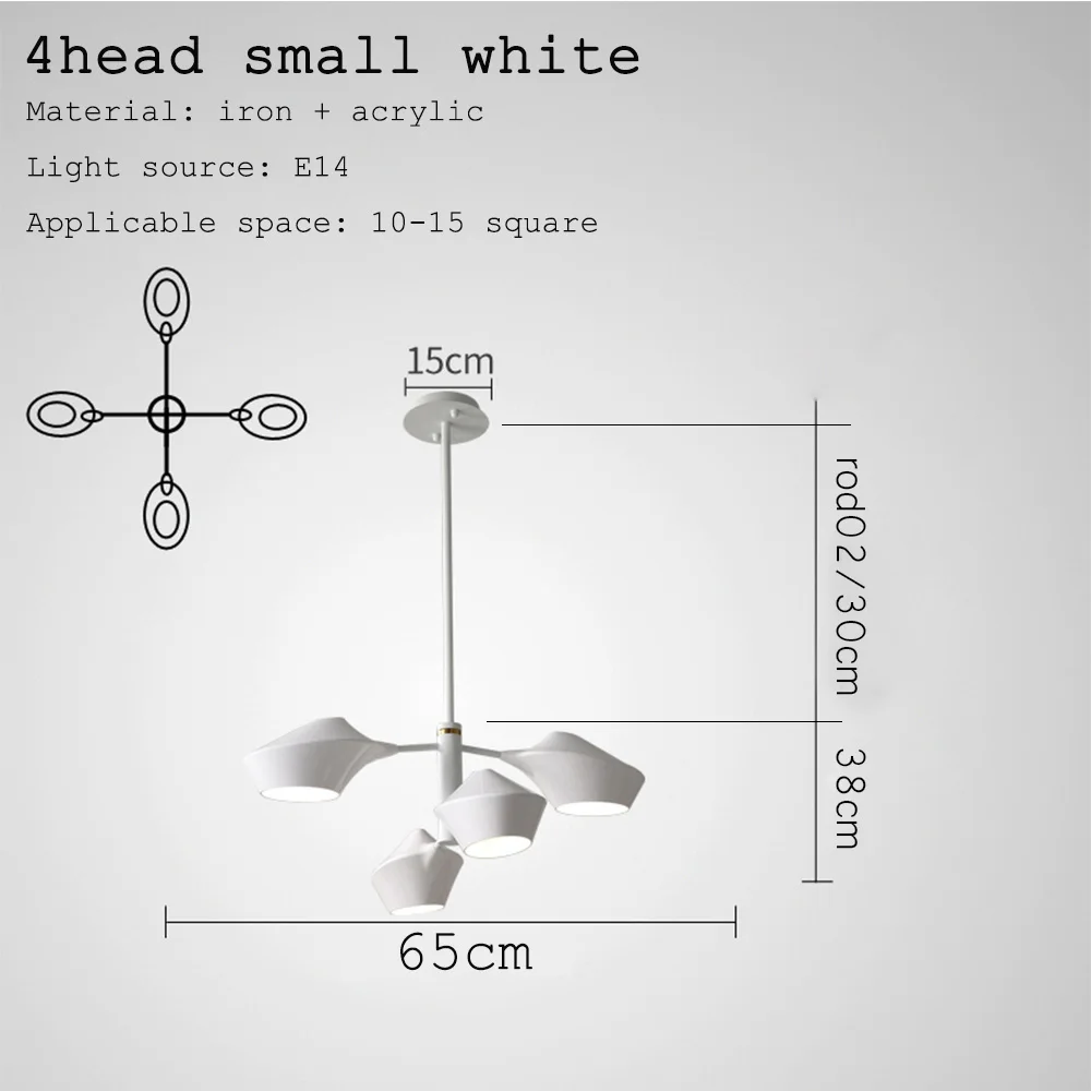 4head small white Роскошный современный дизайн, черный, золотой, белый блеск, длинный Светодиодный Потолочный подвесной светильник, люстра, лампа для зала, спальни, коридора, гостиной - Цвет абажура: 4head small white