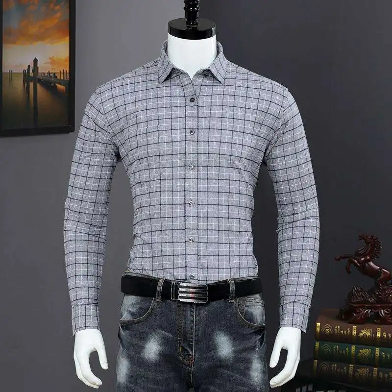 

Men Cotton Brushed Plaid Shirt Autumn and Winter Long-sleeve Warm Daily Wear Casual Youth Shirt Simple Wild Single Breasted Top