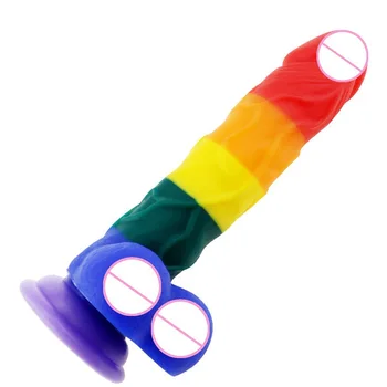 Rainbow Realistic Dildo Big Dick Lesbain Sex Toys for Woman Soft Penis G-spot Clitoral Female Masturbator Adult Sex Toy Shop 4