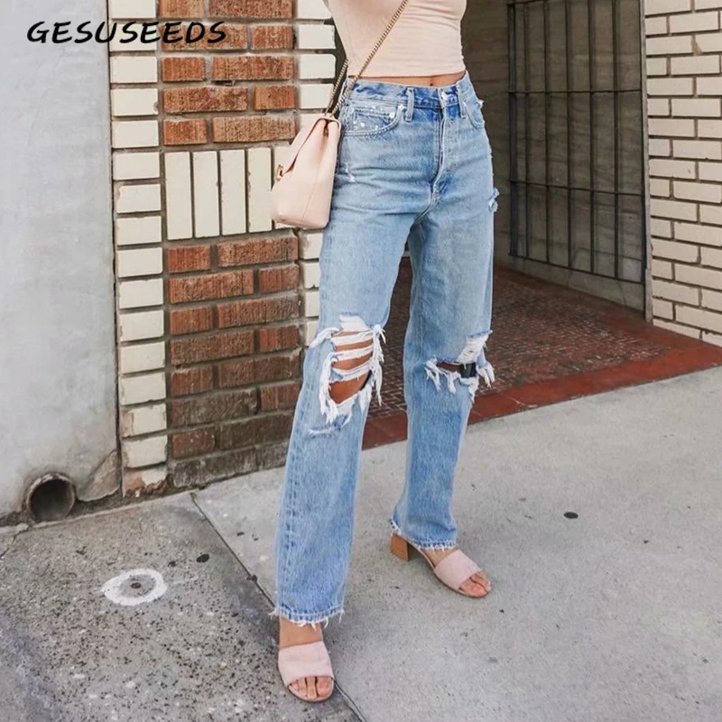 

Vintage mom jeans high waisted jeans woman ripped boyfriend jeans for women korean style distressed jeans blue denim pants