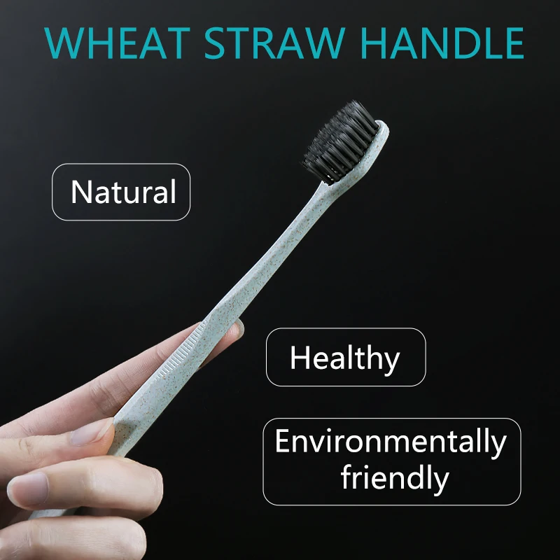 4pcs Eco Friendly Wheat Straw Toothbrush Tooth Cleaning Soft Slim Tip Binchotan Charcoal Bristle Brush Adult Teeth Brush