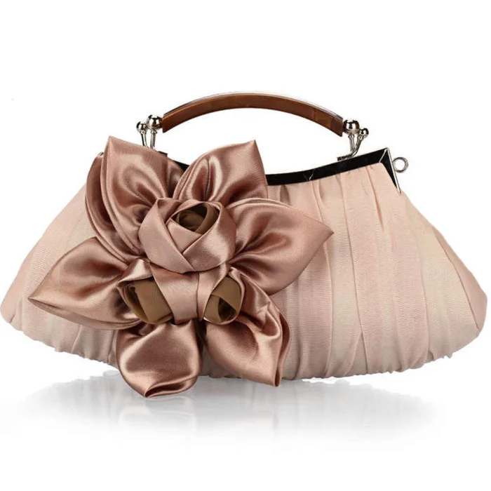 Women's Flower Prom Party Evening Handbag Clutch Bag Wedding Satin Package-OPK