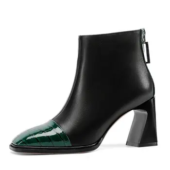 

New Ankle Boots mixed colors Genuine Leather ladies boots Autumn Winter Shoes Woman Zipper Office Lady Working Boots