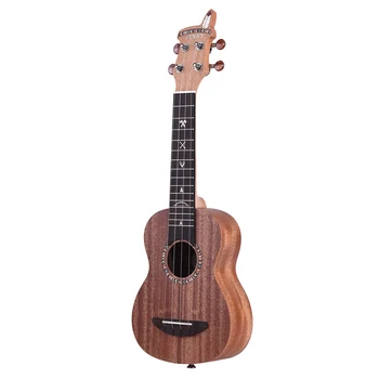 

21" Acoustic Wooden Soprano Ukulele Ukelele Uke Mahogany Wood Carbon String with Padded Carrying Bag Strings Strap Clip-on Tuner