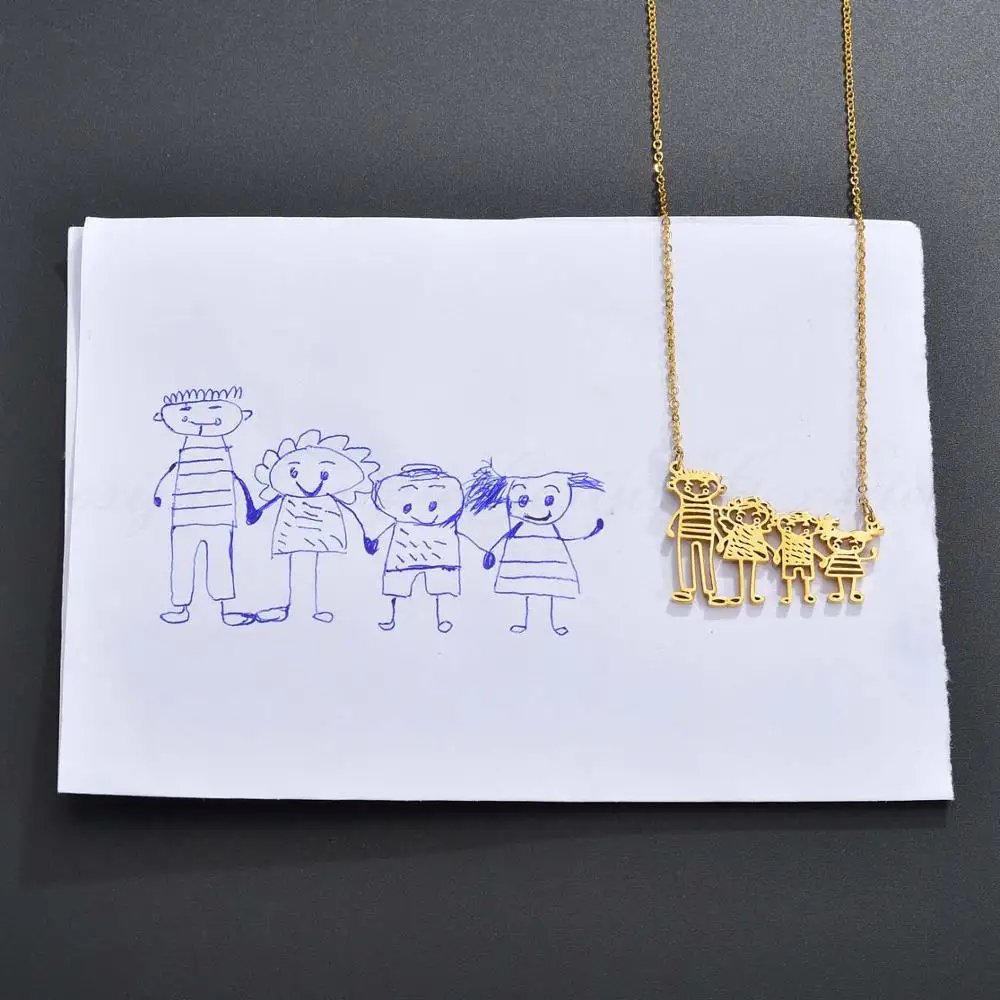 Goxijite Customize Kid\'s Painting Necklace Child Drawing Personalized Necklace Custom Children Artwork Jewelry Best Kid Gift