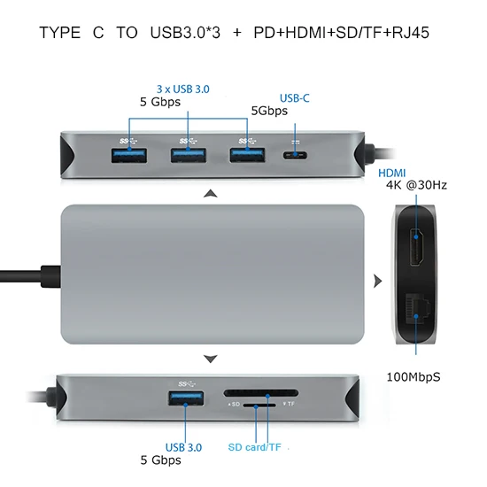 Usb type-C к VGA HDMI адаптер USB3.0 USB-C PD зарядный концентратор разветвитель - Цвет: TC901