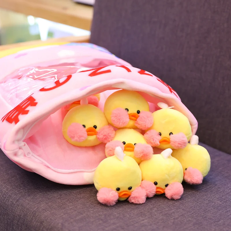 8pcs mini yellow duck plush toy in a stuffed Pillow Korea Red Cheek Duck Pudding Snacks in a Cushion Sofa Decor Soft Thow Pillow