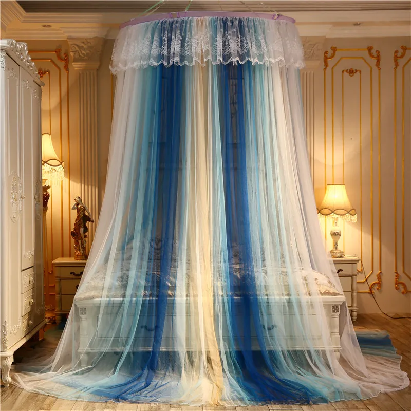 

Gradual color Mosquito net Hung Dome bed net Super king Summer big contrast color lace curtain anti-mosquito bug prevent elegant