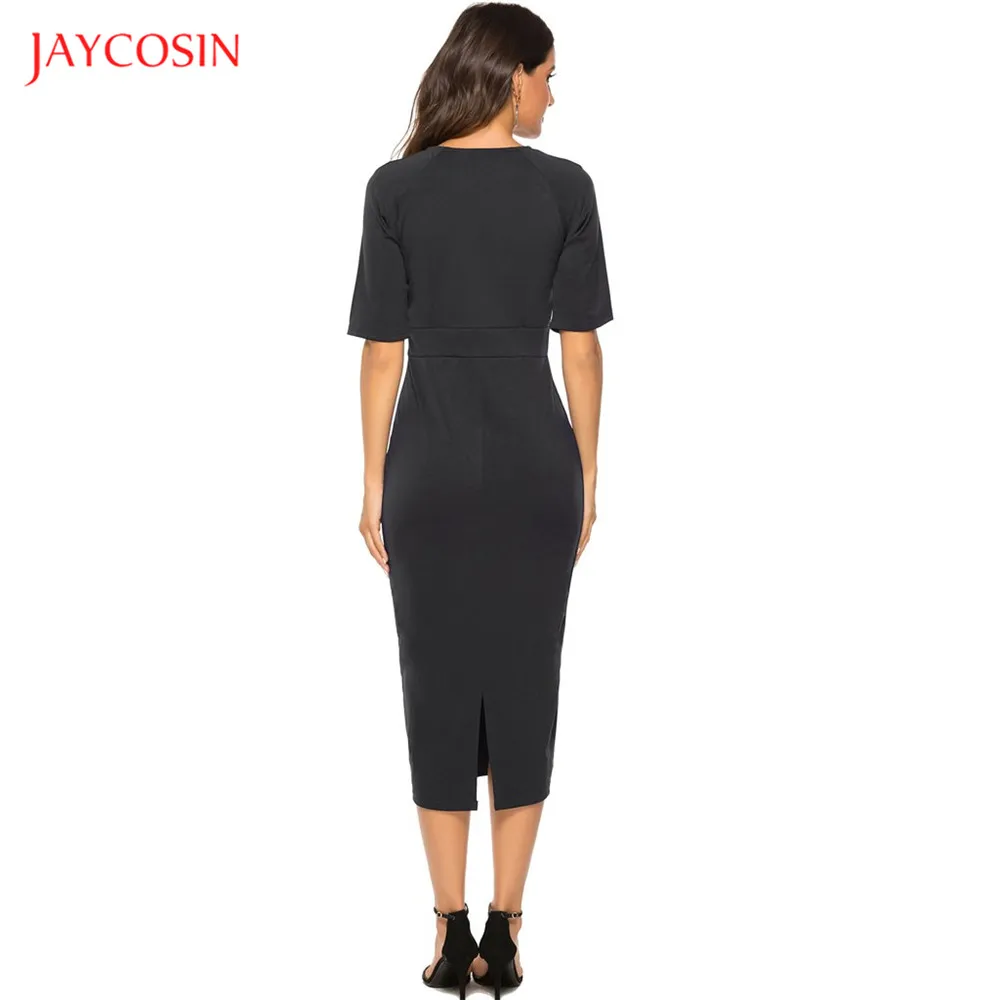 Joycosin, официальное женское платье, es, повседневное, бизнес, женское платье, es, o-образный вырез, сплошной цвет, половина рукава, облегающее, женское платье