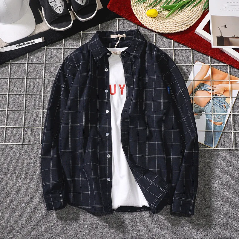 Goedkoop FGKKS Casual Brand Mannen Plaid Shirts Voorjaar Nieuwe mannen Turn down Kraag Shirts Mannelijke Lange Mouwen Tops