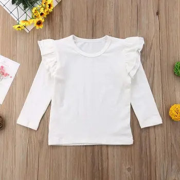 

new Baby Girl Basic Plain Ruffle Sleeve Cotton T Shirts Cotton Casual Short
