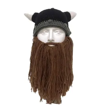 

2020 New Drop Shop. Viking/Knight Helmet Cosplay Party Costume Knit Winter Warm Beard Cap Beanie Hat