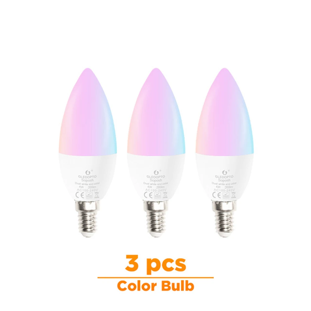 Светодиодная смарт-лампочка zigbee 4 Вт E12/E14 с регулируемой яркостью RGBCCT Ambiance декоративная свеча лампы совместимы с Amazon Echo Plus AC - Испускаемый цвет: 3 Pcs Color Bulb