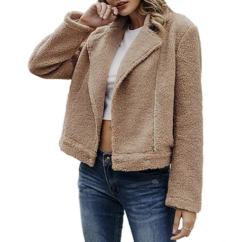 

MoneRiff Faux Fur Patchwork Soft Leather Coat Women Autumn Short Warm Jacket Coat Female Fluffy Teddy Winter Coat Outwear