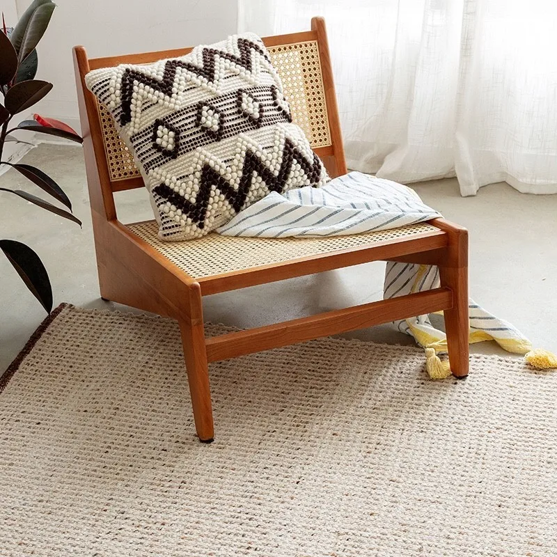 Nordic Solid Wood Restaurant Living Room Chairs Retro Hotel Cafe Backrest Rattan Chair Simple Homestay Balcony Single Sofa | Мебель