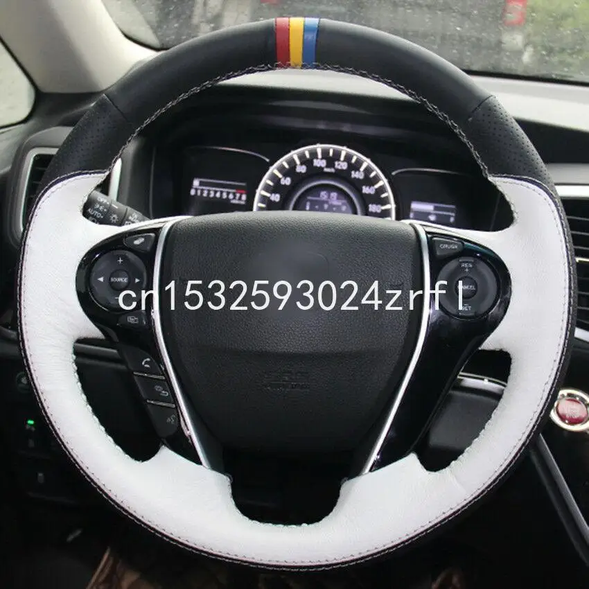 

For Honda Accord 9 Car DIY Hand Sewing Black White Leather Car Steering Wheel Cover