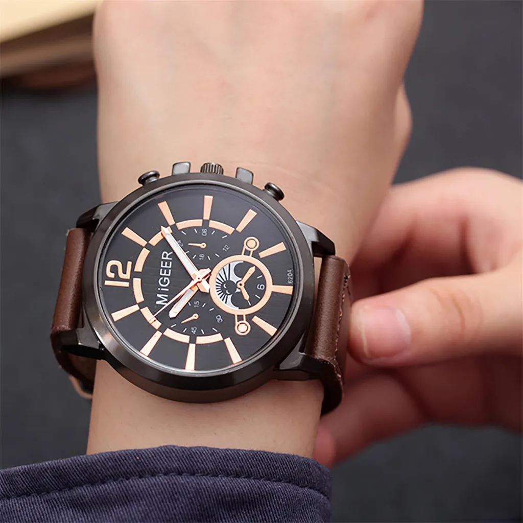 MIGEER High-End Fashion Men's Stainless Steel Watch Analog Alloy Quartz Watch Strap Quartz Men Watches Casual Date Business Male afbeelding