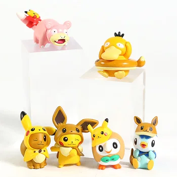 

Anime Monster Eevee Psyduck Rowlet Slowpoke Piplup PVC Figure Mini Toys Brinquedo 6pcs/set