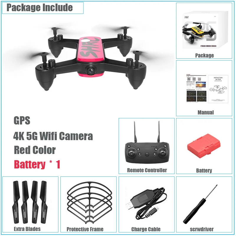 Gps беспилотный Радиоуправляемый квадрокоптер с 5G Wifi FPV 4K HD камерой Follow Me Drone с автоматическим возвратом Радиоуправляемый вертолет с безголовым режимом детские игрушки - Цвет: Red GPS 5G Bat 1