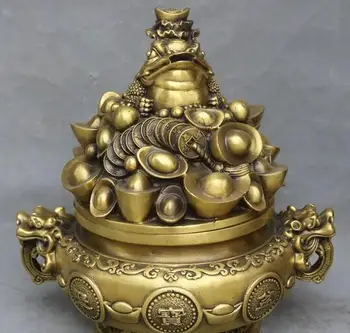 

Pure Bronze Wealth Baicai Dragon Ruyi Toad Treasure Bowl Incense Burner Censer
