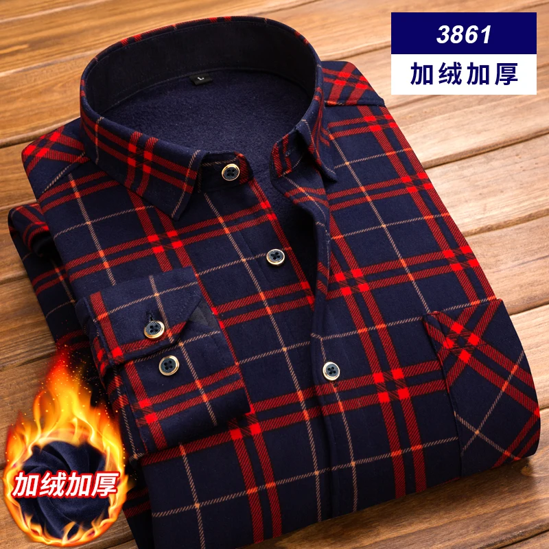 Высококачественная Мужская рубашка с длинным рукавом, утолщенная теплая рубашка, модная мягкая Повседневная фланелевая рубашка удобного размера плюс L-4XL, мужская рубашка - Цвет: 3861