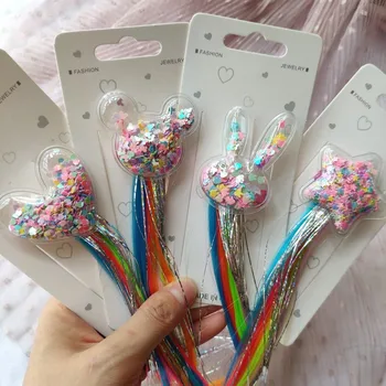 

New Girls Cute Cartoon Quicksand Wigs Hairpins Princess Sweet Headband Hair Clips Barrettes Kids Hair Accessories