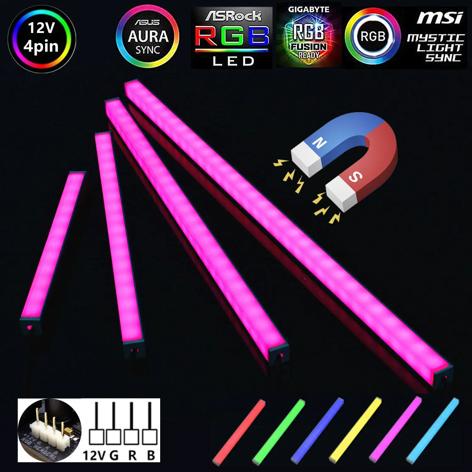 

RGB Gaming 5050 LED Strip Light RGB For 12V Aura Sync Motherboard Control PC Computer case 4 Pin RGB-Header(+12V,G,R,B)