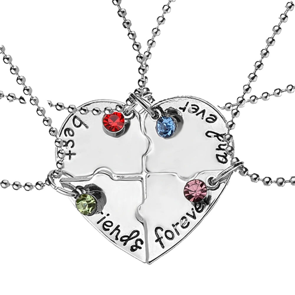 Best Friends Forever And Ever Necklaces 4 Pcs Beads Chain Crystal Jigsaw Puzzle Necklace Friendship Jewelry For Bestfriend | Украшения и