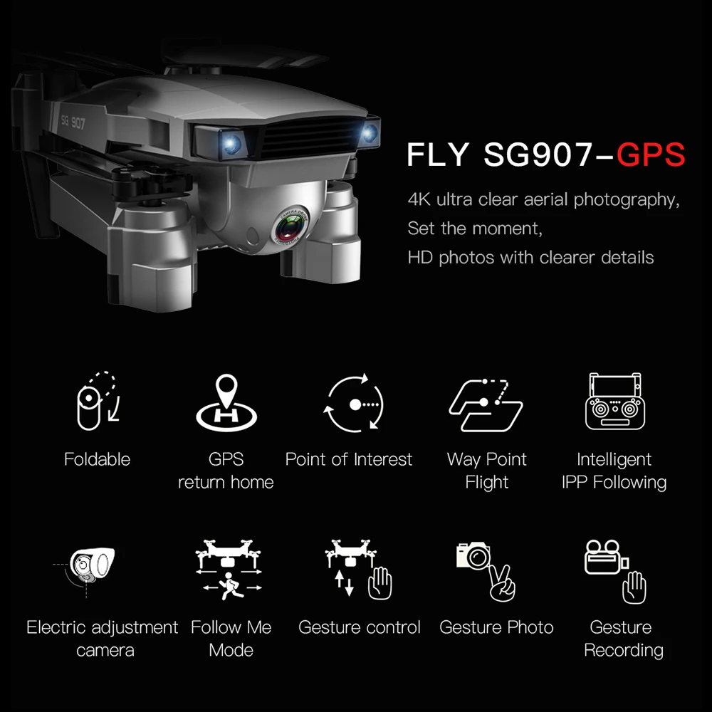 SG907 Drone 4K Camera Drone GPS Drone With 4K HD Dual Camera Wide Angle WIFI FPV RC Quadcopter Foldable Drones RC Quadcopter Toy