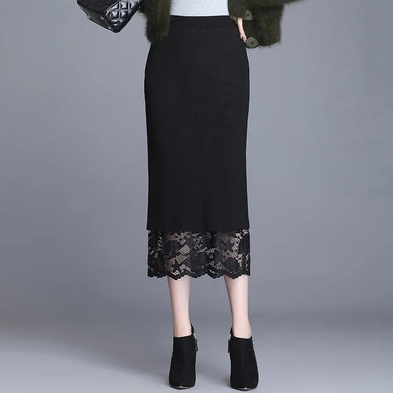 

Reversible Knit Lace Skirt Children Autumn And Winter New Style Step Skirt Mid-length Yarn Long Skirts Wrapped Skirt