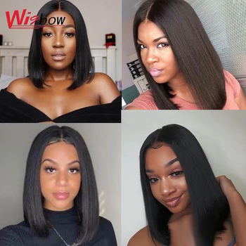 

14 inch Human Hair Wigs Brazilian Remy Short Straight Bob Wig 13*4 Swiss Lace Frontal Wig Pre-Pluncked For Black Women Wig
