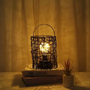 

Iron Art Basket Table Lamp Creative Hollow Reading Night Light for Home Bedroom