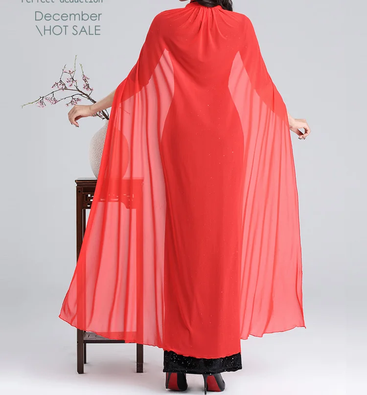 Belly Dance Costume Female Elegant Black Long Sleeve Cheongsam Red Cloak Oriental Dance Classical Dresses For Women DQL2512