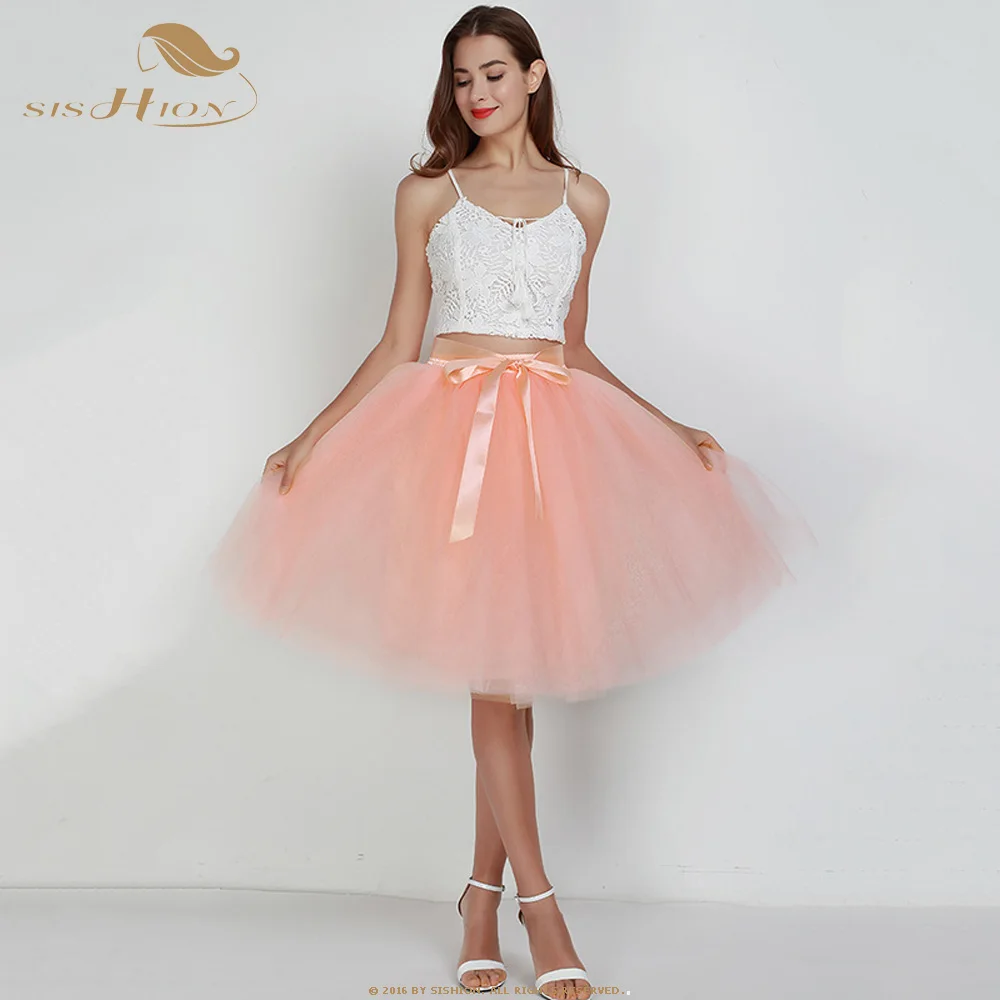 peach SISHION 7 слоев Модная Тюлевая юбка плиссированные юбки-пачки QY0342 Женская Нижняя юбка подружки невесты винтажная юбка миди - Цвет: peach