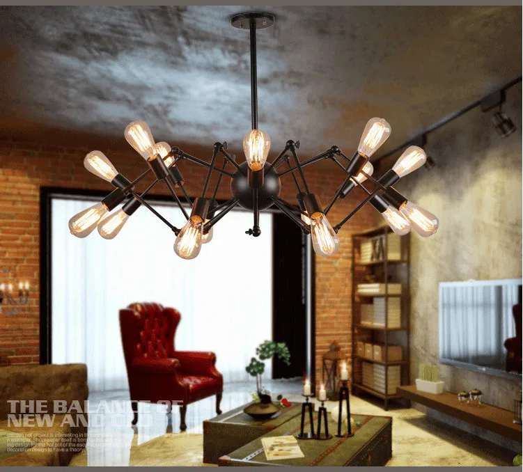 LOFT ретро большой паук люстра Освещение DIY 14 огни Эдисон Ретро Винтаж E27 AC 110 В 220 В черный Освещение люстры современные
