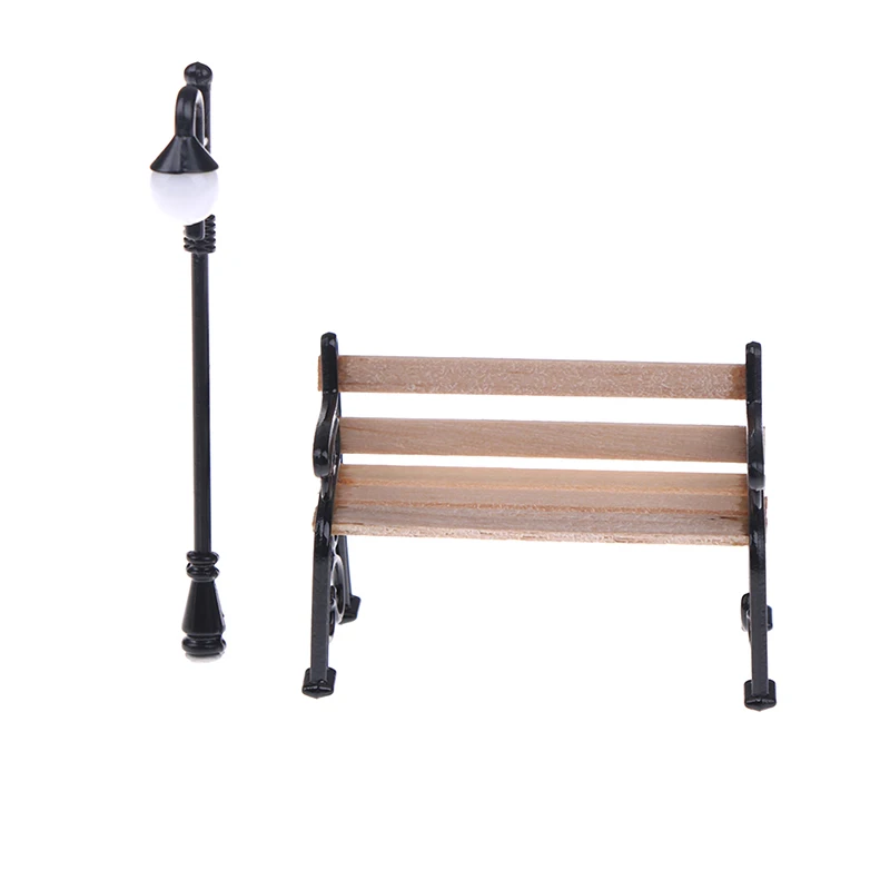 

Park Stool With Street Lamp Miniature Fairy Small Ornament Decorations DIY Craft Dollhouse Decorative Furniture Toys Minatures