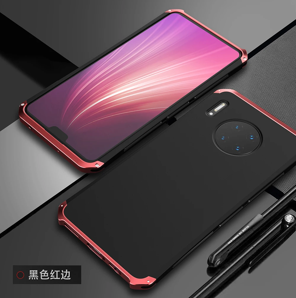 Black Red Side Текстурированный противоударный металлический каркас пластик для huawei mate 30 алюминиевый сплав mate 30 mate 30 бампер с подарком - Цвет: Black Red Side