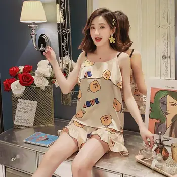 

Cartoon Duck-patterned Pajamas For Women Summer Cool Harness Pyjama Sets Cool Sexy Pijama Female Casual Comfort Sleepwear